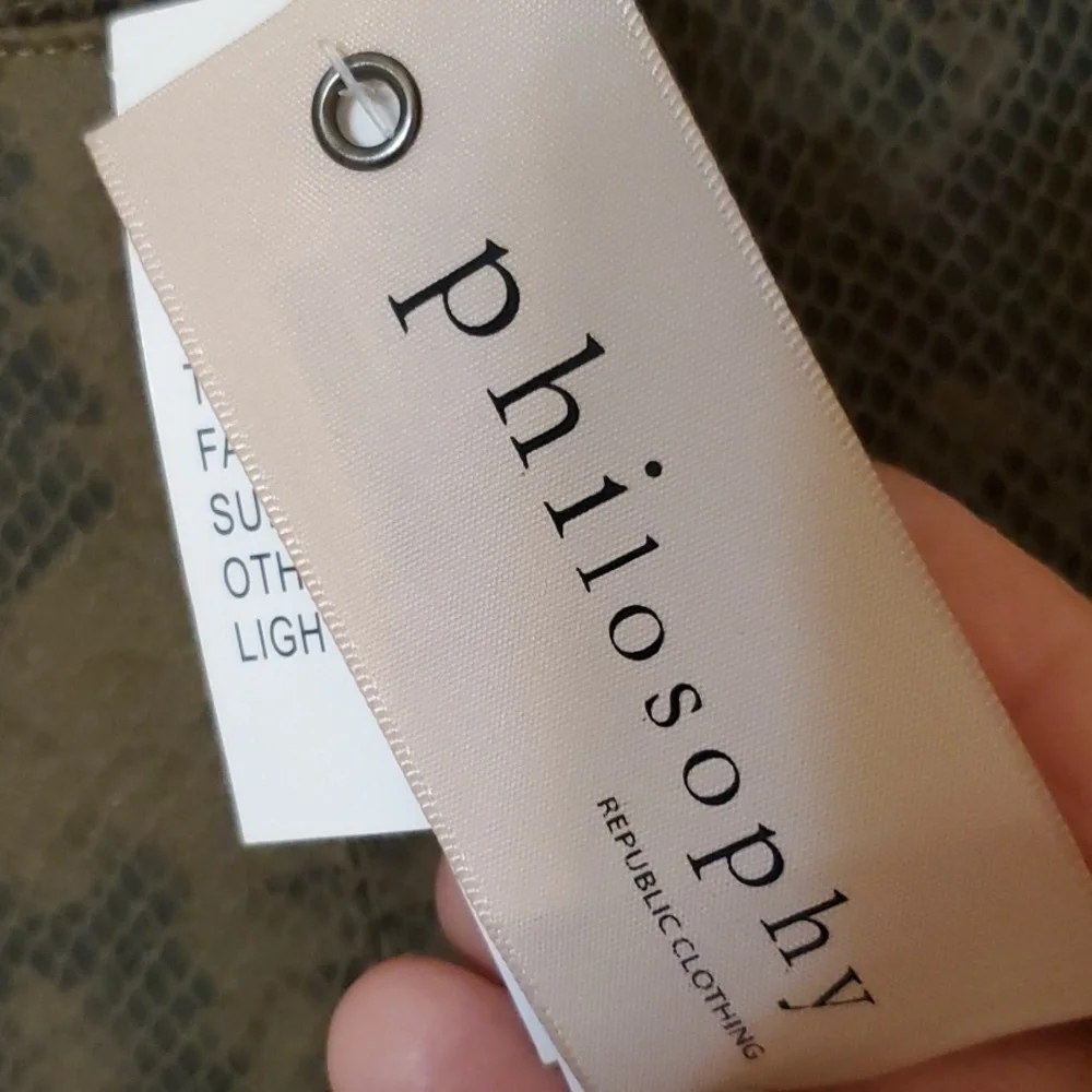 Philosophy olive brown faux leather snakeskin print leggings NWT
